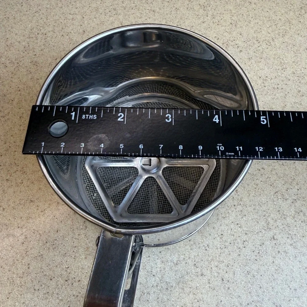 Vintage Stainless Steel Flour Sifter Manual Squeeze Handle Kitchen Baking Tool